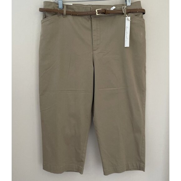 NWT Gloria Vanderbilt Anita Capri Pants Size 12 Perfect Khaki Stretch Belted - Picture 2 of 15